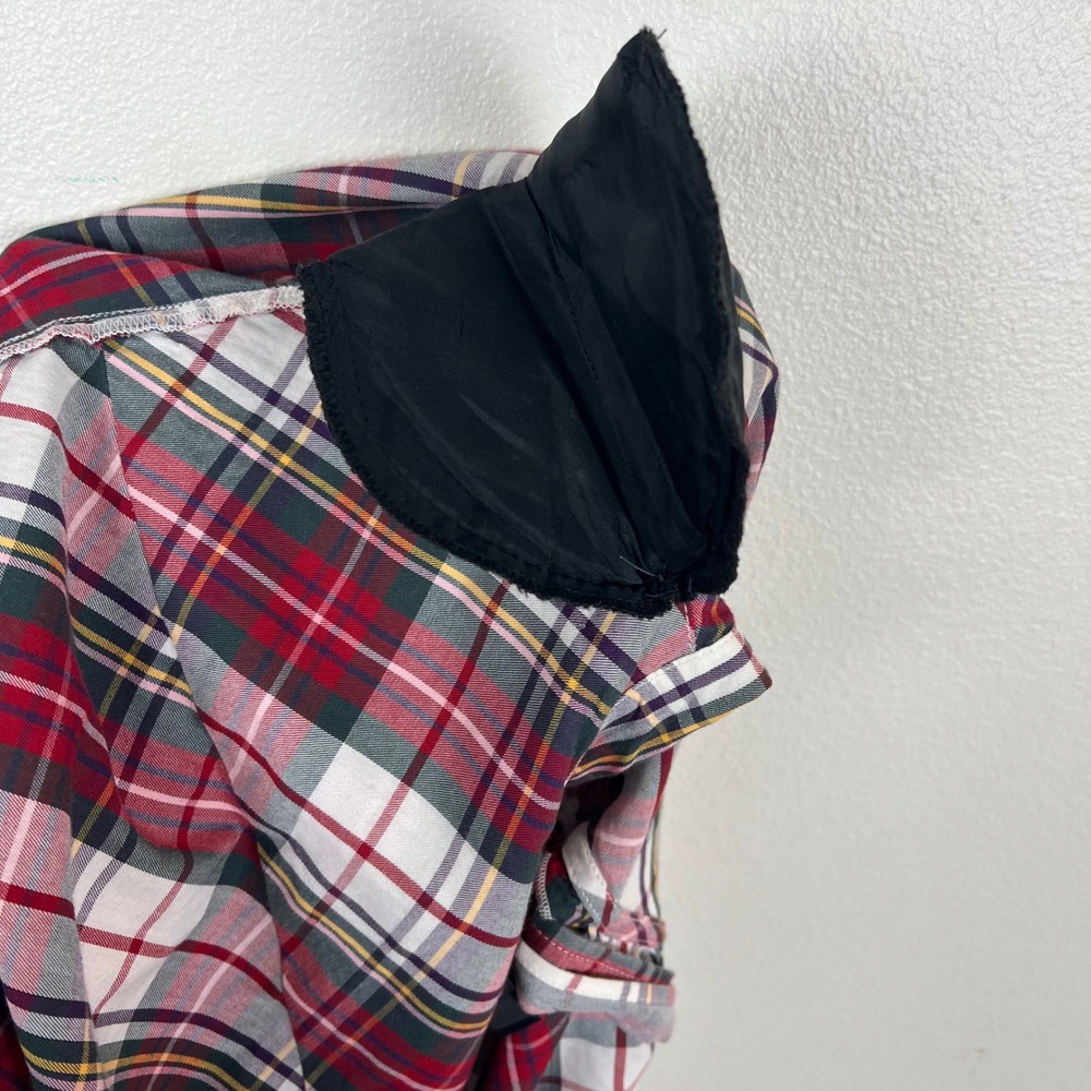 Tommy Hilfiger Red Plaid Ruffle Trim Button Up Top XL Western Cowgirl Preppy - Picture 5 of 12